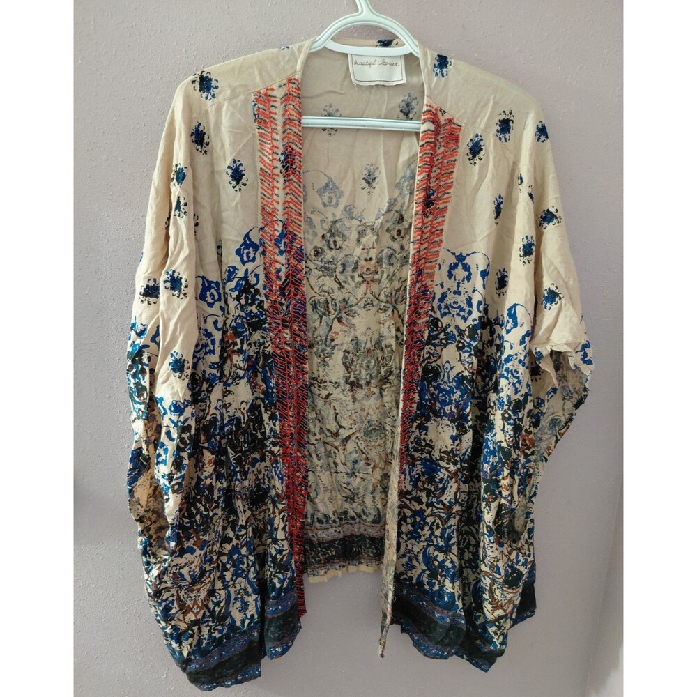 Beautiful Stories Anthropologie Beaded Flowy Artsy Kimono One Size
